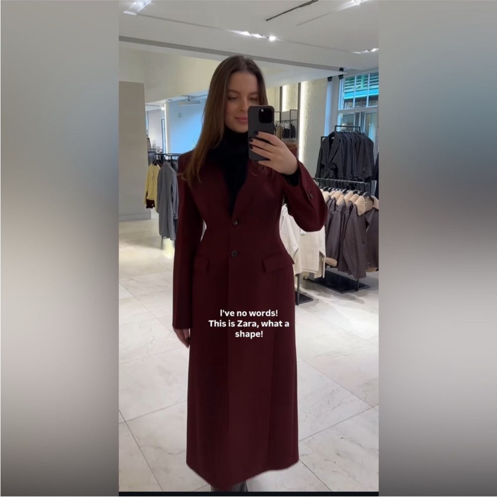 Zara Burgundy Long Coat Size Small - Picture 16 of 16